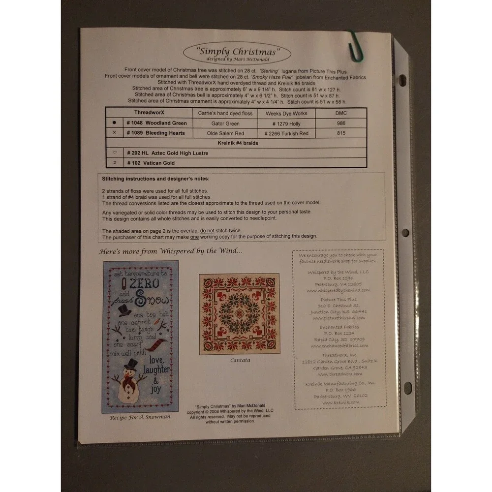 Whispered by the Wind Simply Christmas Cross Stitch Pattern Leaflet Mari...